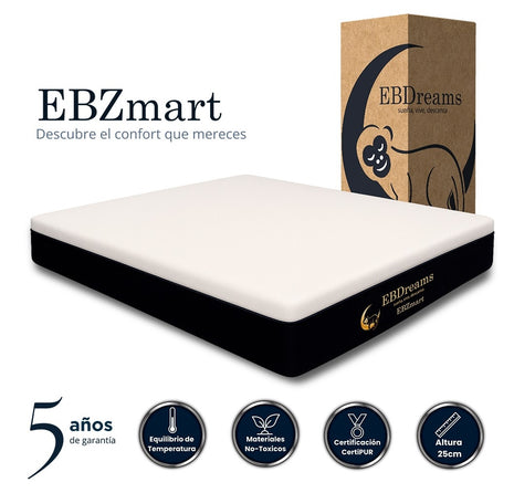 Colchón King Size EBDreams Zmart Medio Suave Blanco 4 tecnologías Memory Gel Hecho en México