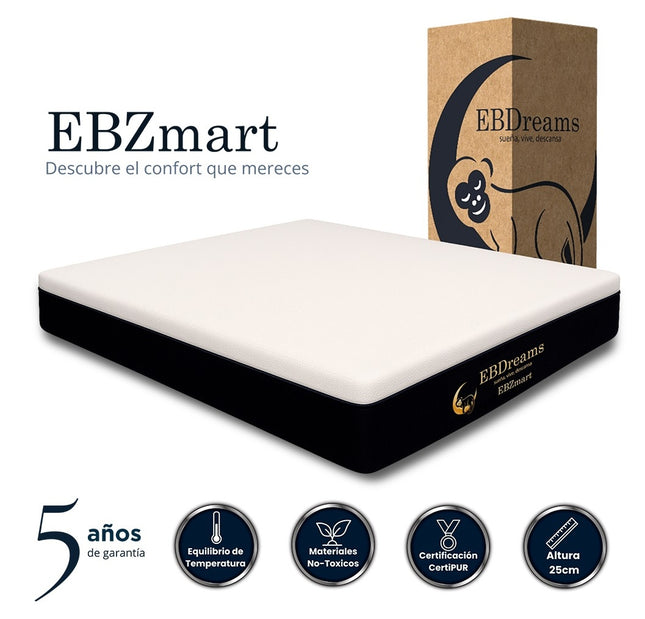 Colchón EBDreams Zmart Medio Suave Blanco 4 tecnologías Memory Gel Hecho en México