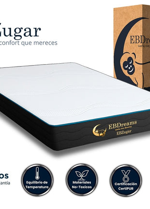 Colchón EBDreams Zugar Medio Firme Blanco 5 tecnologías Memory Foam Hecho en México