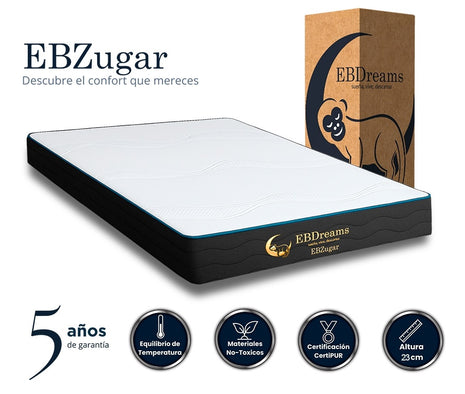 Colchón Individual EBDreams Zugar Medio Firme Blanco 5 tecnologías Memory Foam Hecho en México