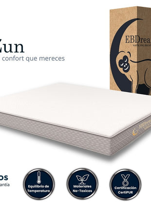 Colchón EBDreams Zun Firme Blanco 3 tecnologías Memory Foam Uso Rudo Hecho en México El Bazar Store