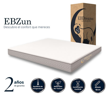 Colchón Individual EBDreams Zun Firme Blanco 3 tecnologías Memory Foam Uso Rudo Hecho en México El Bazar Store