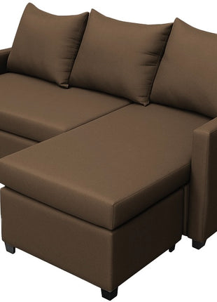 Sala Esquinera Modular El Bazar Store Vancouver Chocolate 175x130 cm Sofa Lado derecho ó izquierdo Económica, Tela Lino