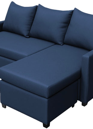 Sala Esquinera Modular El Bazar Store Vancouver Azul Marino 175x130 cm Sofa Lado derecho ó izquierdo Económica, Tela Lino
