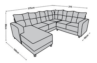 Sala Esquinera en U El Bazar Store Hera Negro 160x275x215 cm, 4 Salas en 1, Tela Lino nacional, Modular, Chaise, love seat, sofa
