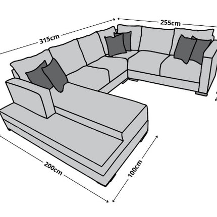 Sala Corbel - Esquinera en "U" Gris Oxford, 200x315x255 cm, 4 salas en 1, El Bazar Store