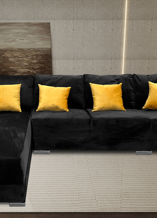 Sala esquinera El Bazar Store Aquiles Negro 315x200 cm Terciopelo, Modular