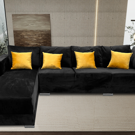 Sala esquinera El Bazar Store Aquiles Negro 315x200 cm Terciopelo, Modular