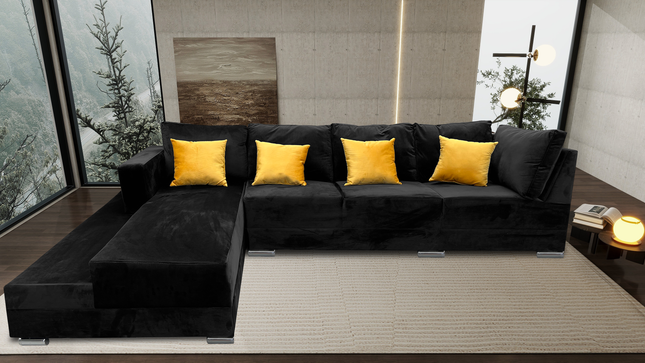 Sala esquinera El Bazar Store Aquiles Negro 315x200 cm Terciopelo, Modular