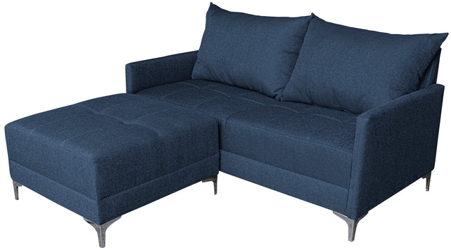 Sala Esquinera Modular El Bazar Store Montana Azul Marino 170x155 cm, Tela Lino nacional Love seat y taburete