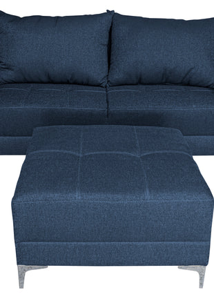 Sala Esquinera Modular El Bazar Store Montana Azul Marino 170x155 cm, Tela Lino nacional Love seat y taburete