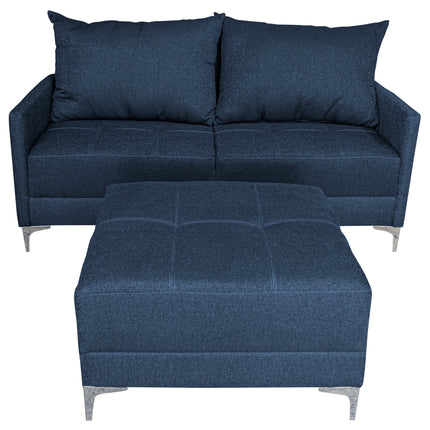 Sala Esquinera Modular El Bazar Store Montana Azul Marino 170x155 cm, Tela Lino nacional Love seat y taburete
