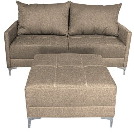 Sala Esquinera Modular El Bazar Store Montana Beige 170x155 cm, Tela Lino nacional Love seat y taburete