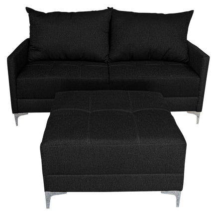 Sala Esquinera Modular El Bazar Store Montana Negro 170x155 cm, Tela Lino nacional. Love seat y taburete