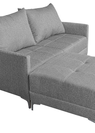 Sala Esquinera Modular El Bazar Store Montana Gris Plata 170x155 cm, Tela Lino nacional Love seat y taburete