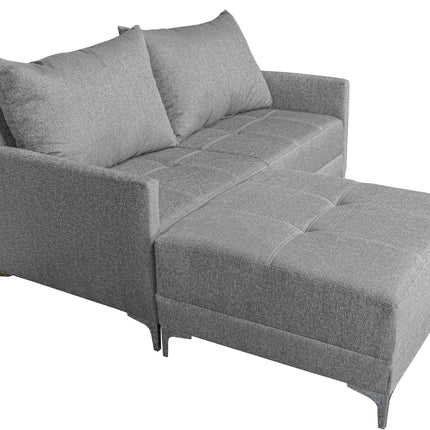 Sala Esquinera Modular El Bazar Store Montana Gris Plata 170x155 cm, Tela Lino nacional Love seat y taburete
