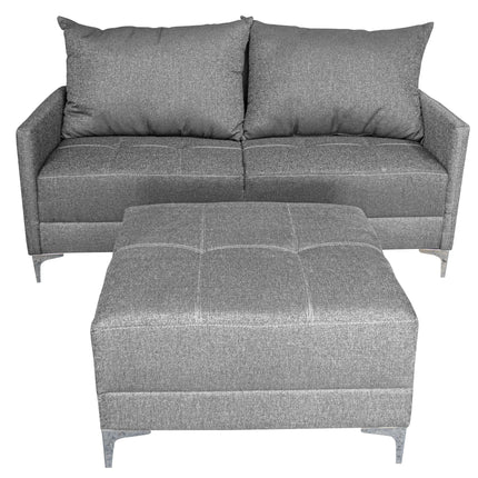 Sala Esquinera Modular El Bazar Store Montana Gris Plata 170x155 cm, Tela Lino nacional Love seat y taburete