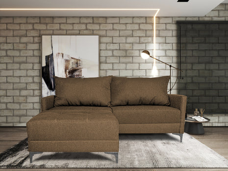 Sala Esquinera Modular El Bazar Store Montana Chocolate 170x155 cm, Tela Lino nacional. Love seat y taburete