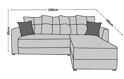 Sala Esquinera Samso Terciopelo Gris Oxford- 240x180 cm, El Bazar Store