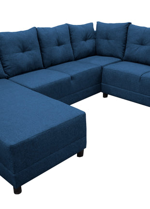 Sala Esquinera en U El Bazar Store Hera Azul marino 160x275x215 cm, 4 Salas en 1, Tela Lino nacional, Modular, Chaise, love seat, sofa