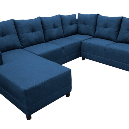 Sala Esquinera en U El Bazar Store Hera Azul marino 160x275x215 cm, 4 Salas en 1, Tela Lino nacional, Modular, Chaise, love seat, sofa
