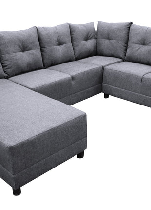 Sala Esquinera en U El Bazar Store Hera Gris plata 160x275x215 cm, 4 Salas en 1, Tela Lino nacional, Modular, chaise, love seat, sofa