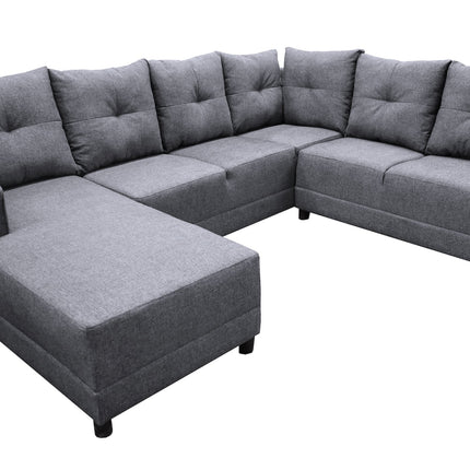 Sala Esquinera en U El Bazar Store Hera Gris plata 160x275x215 cm, 4 Salas en 1, Tela Lino nacional, Modular, chaise, love seat, sofa