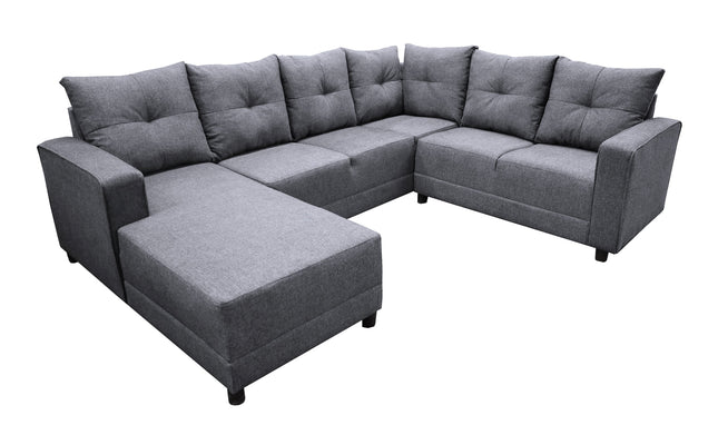 Sala Esquinera en U El Bazar Store Hera Gris plata 160x275x215 cm, 4 Salas en 1, Tela Lino nacional, Modular, chaise, love seat, sofa