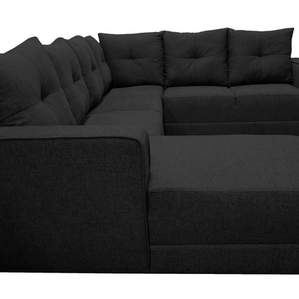 Sala Esquinera en U El Bazar Store Hera Negro 160x275x215 cm, 4 Salas en 1, Tela Lino nacional, Modular, Chaise, love seat, sofa