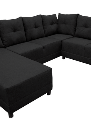 Sala Esquinera en U El Bazar Store Hera Negro 160x275x215 cm, 4 Salas en 1, Tela Lino nacional, Modular, Chaise, love seat, sofa