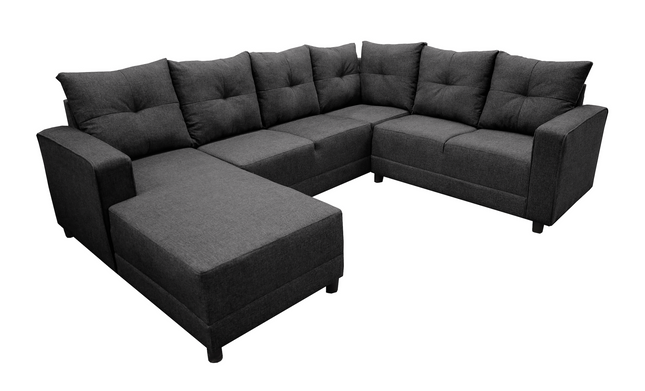Sala Esquinera en U El Bazar Store Hera Gris Oxford 160x275x215 cm, 4 Salas en 1, Tela Lino nacional, Modular