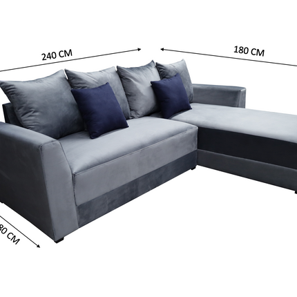 Sala Esquinera Samso Terciopelo Gris Oxford- 240x180 cm, El Bazar Store